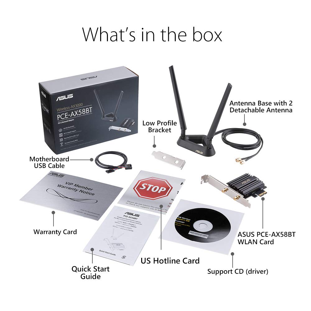 ASUS (PCE-AX58BT) AX3000 Dual Band PCI-E Wi-Fi 6 Adapter with 2 External Antennas - 5GHz (2402 Mbps) / PCI-E
