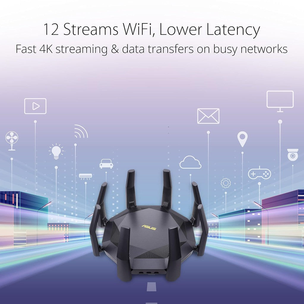 ASUS (RT-AX89X) 12-Stream AX6000 Dual Band WiFi 6 Router - 5GHz (4804Mbps) / USB 3.2 / Gigabit WAN / Gigabit LAN