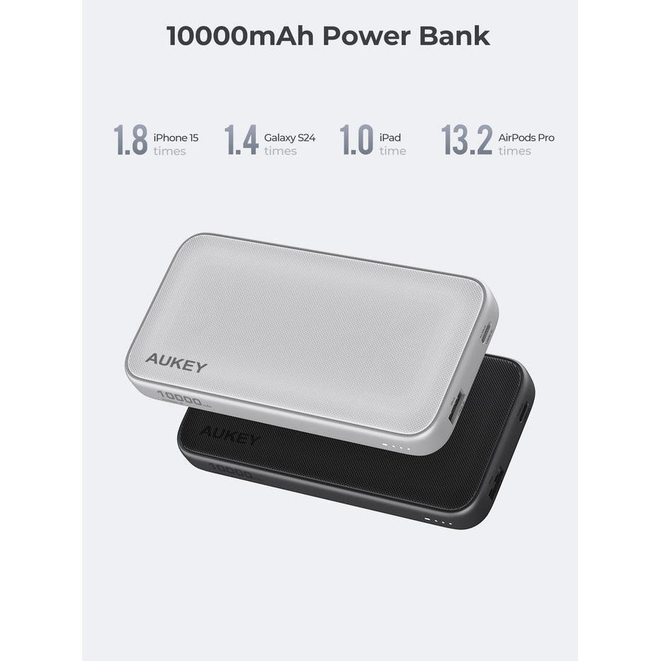 AUKEY PB-Y46 Spark Go Fast Charging Power Bank - 15W / 10,000mAh / USB-A / USB-C / Grey