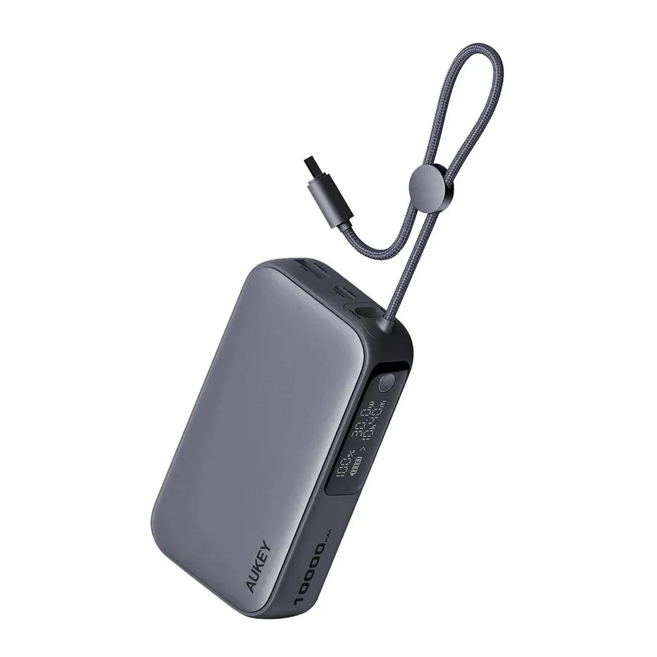 AUKEY PB-Y47 Spark Sling Power Bank with Built-in USB-C Cable - 30W / 10,000mAh / USB-C / Grey