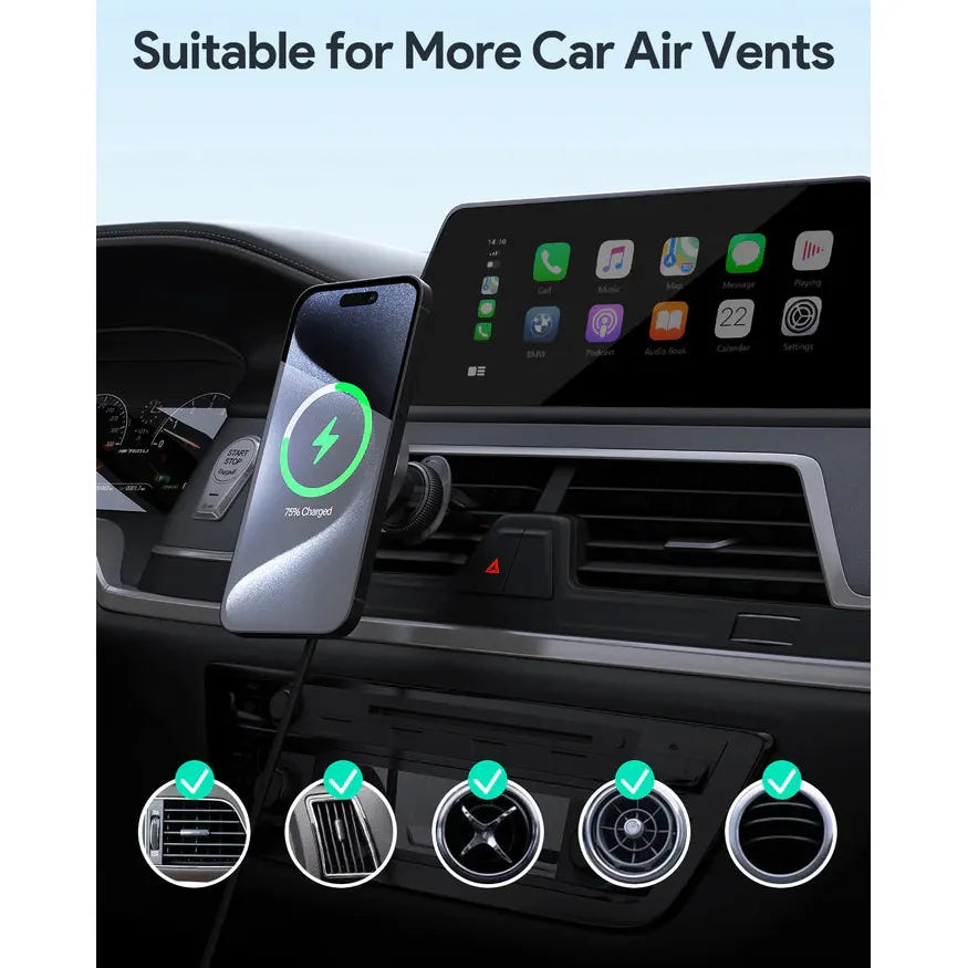 AUKEY Qi2 Wireless Car Vent Charging Mount Holder - 15W / Black