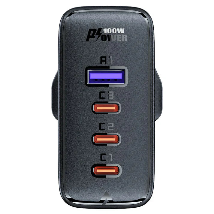 Acefast A40 GaN 100W Fast Charger – UK Plug + 4 Ports & Cable