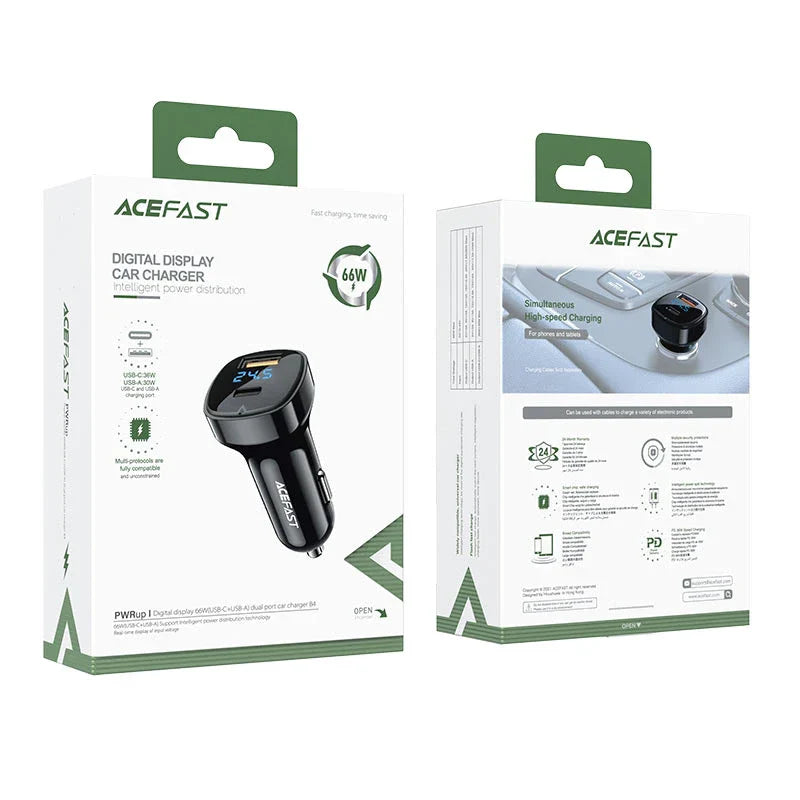 Acefast B4 66W Car Charger – Dual Port Fast Charging Adapter