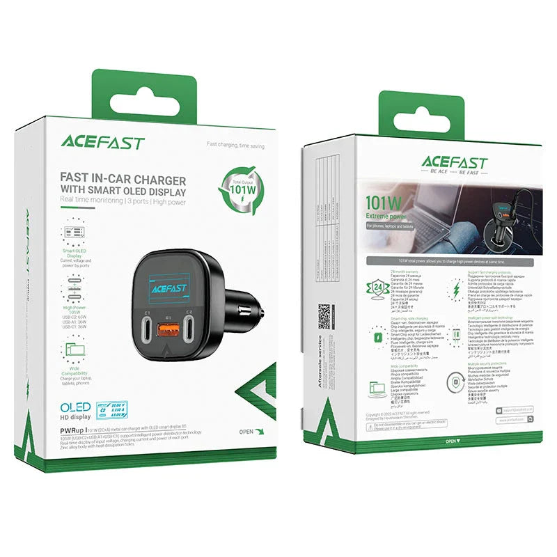 Acefast B5 101W Car Charger – Triple Port Fast Charging Adapter