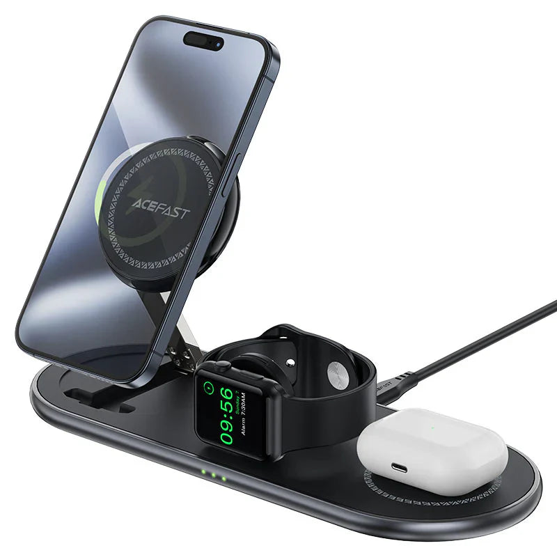 Acefast E19 Qi2 3-in-1 Wireless Charger Desktop Holder – MagSafe & Foldable