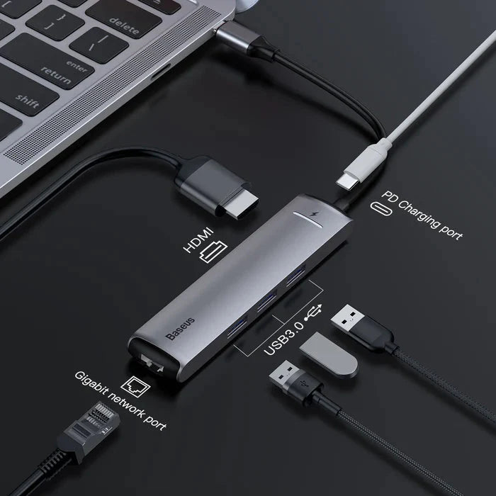 Adapter Baseus Adapter USB-C To 3XUSB HDMI USB-C 6in1 Silver