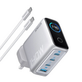 Anker Charger B2697 140W, 4-Port PD 3.1 USB-C GaN Fast Charging Adapter with Smart Display – Silver