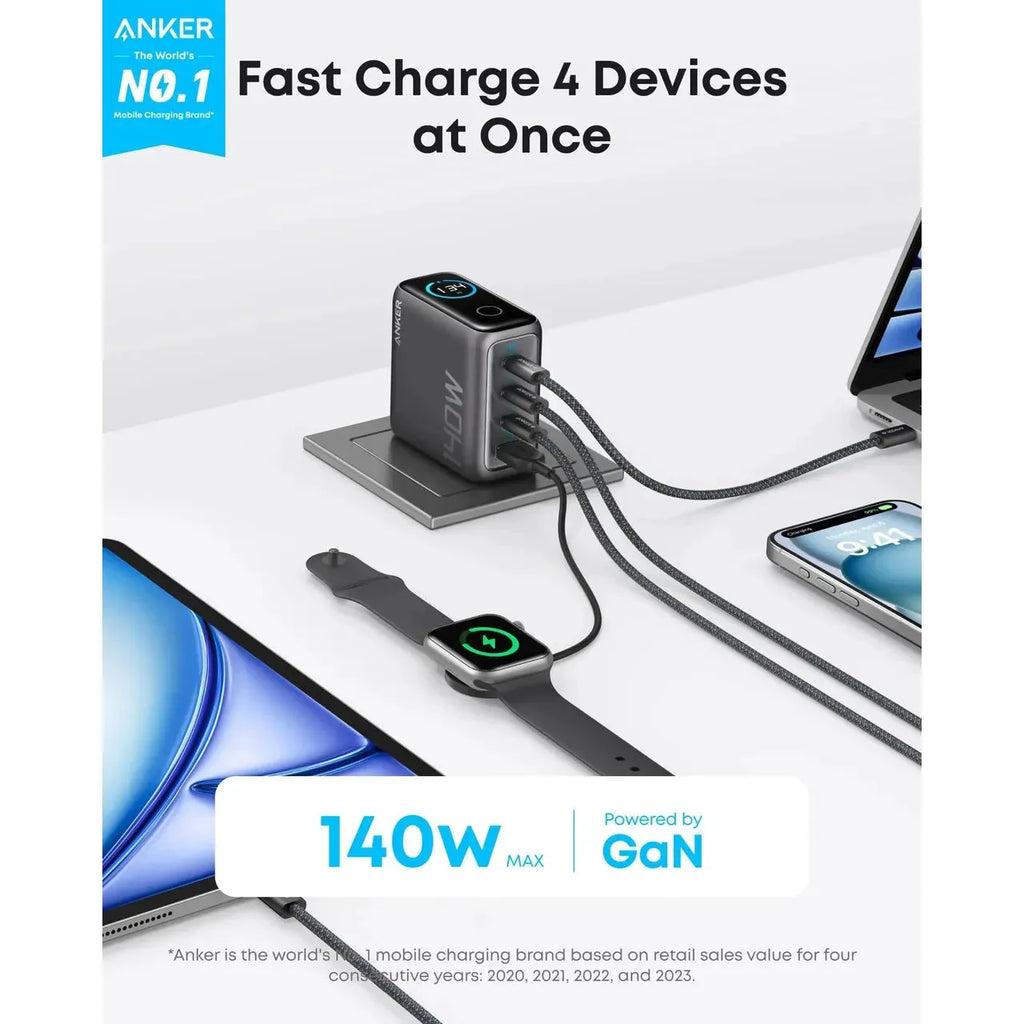 Anker PD Fast Charger 140W, 4-Port, PD 3.1 with USB-C Cable Dark Grey
