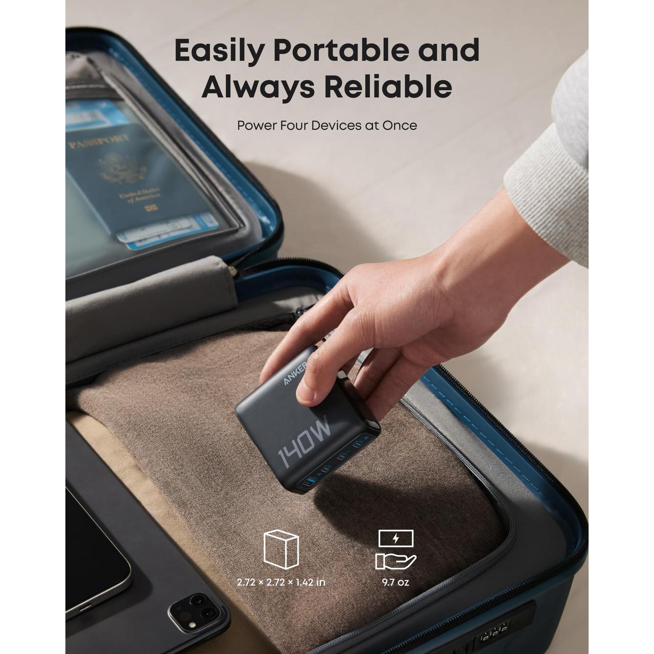 Anker PD Fast Charger 140W, 4-Port, PD 3.1 with USB-C Cable Dark Grey