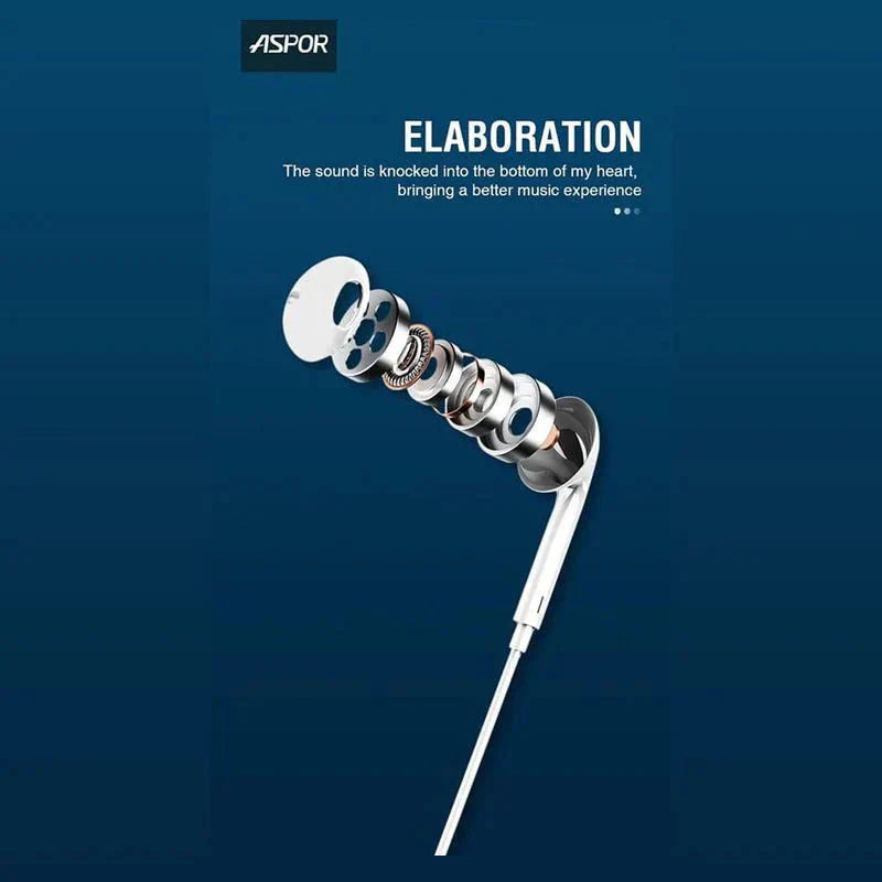Aspor A215 Wired Earphone - Wired / 1.2 Meters / USB-C / White