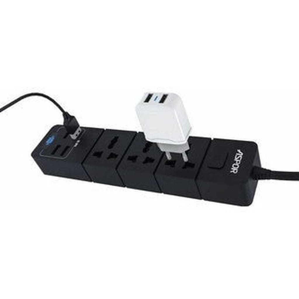 Aspor A501 Power Strip 3X Soke Combo 4 Usb Output Port Uk Plug