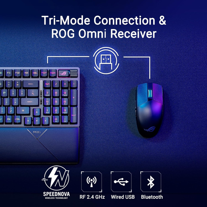 Asus X902 Rog Strix Scope II 96 RX Wireless Optical Mechanical Gaming Keyboard Rog RX Blue Switch Clicky And Speedy (Arabic) - Black