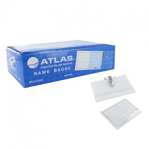 Atlas AS-LA-300 Name Badge with Clip & Pin, 9 x 6cm (Pack of 50)