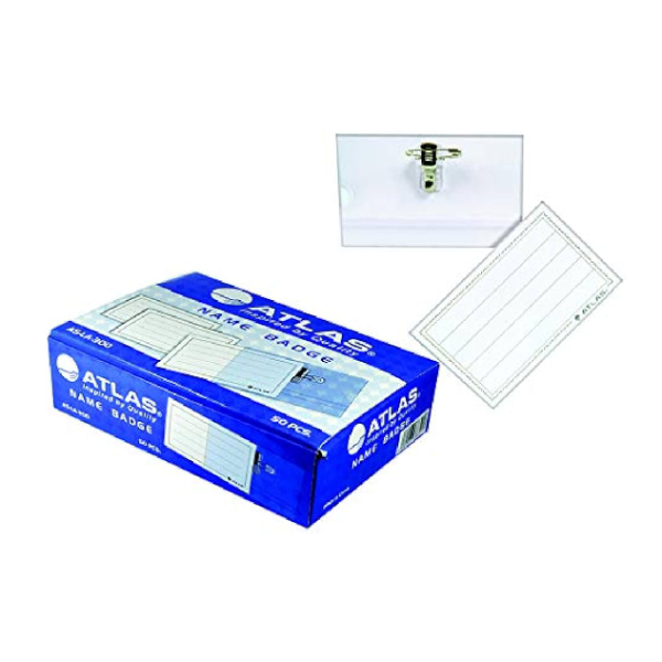 Atlas AS-LA-300 Name Badge with Clip & Pin, 9 x 6cm (Pack of 50)