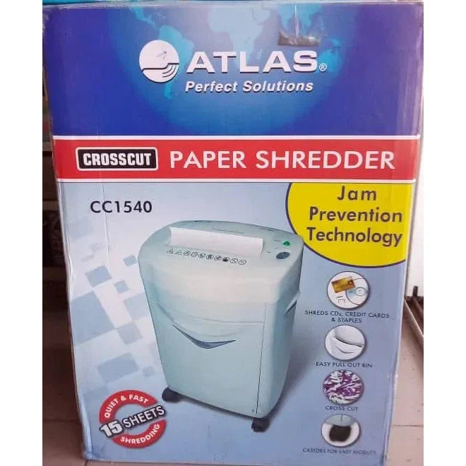 Atlas Shredder Cross Cut Paper 15 Sheets Credit Card Cd CC1540