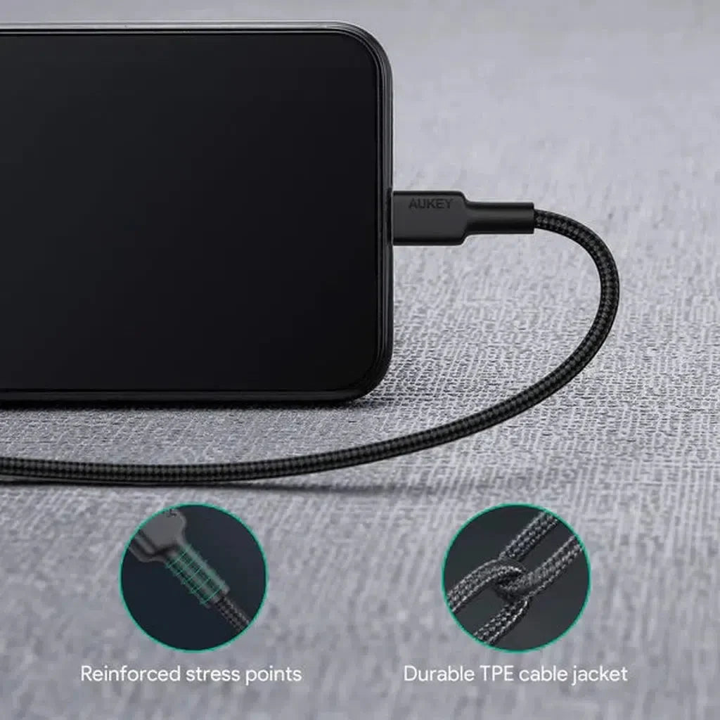 Aukey Braided 1M Usb-C To Lightning Cable - Black