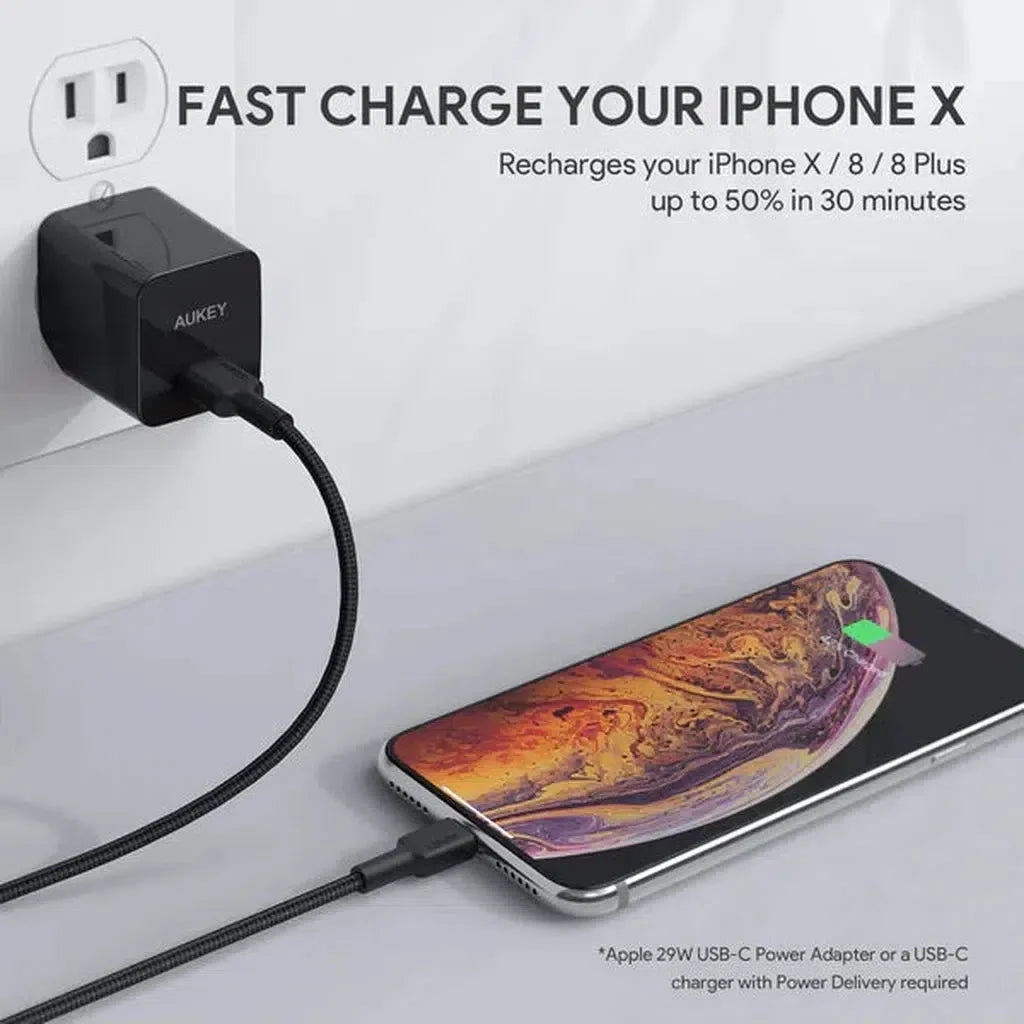 Aukey Braided 1M Usb-C To Lightning Cable - Black