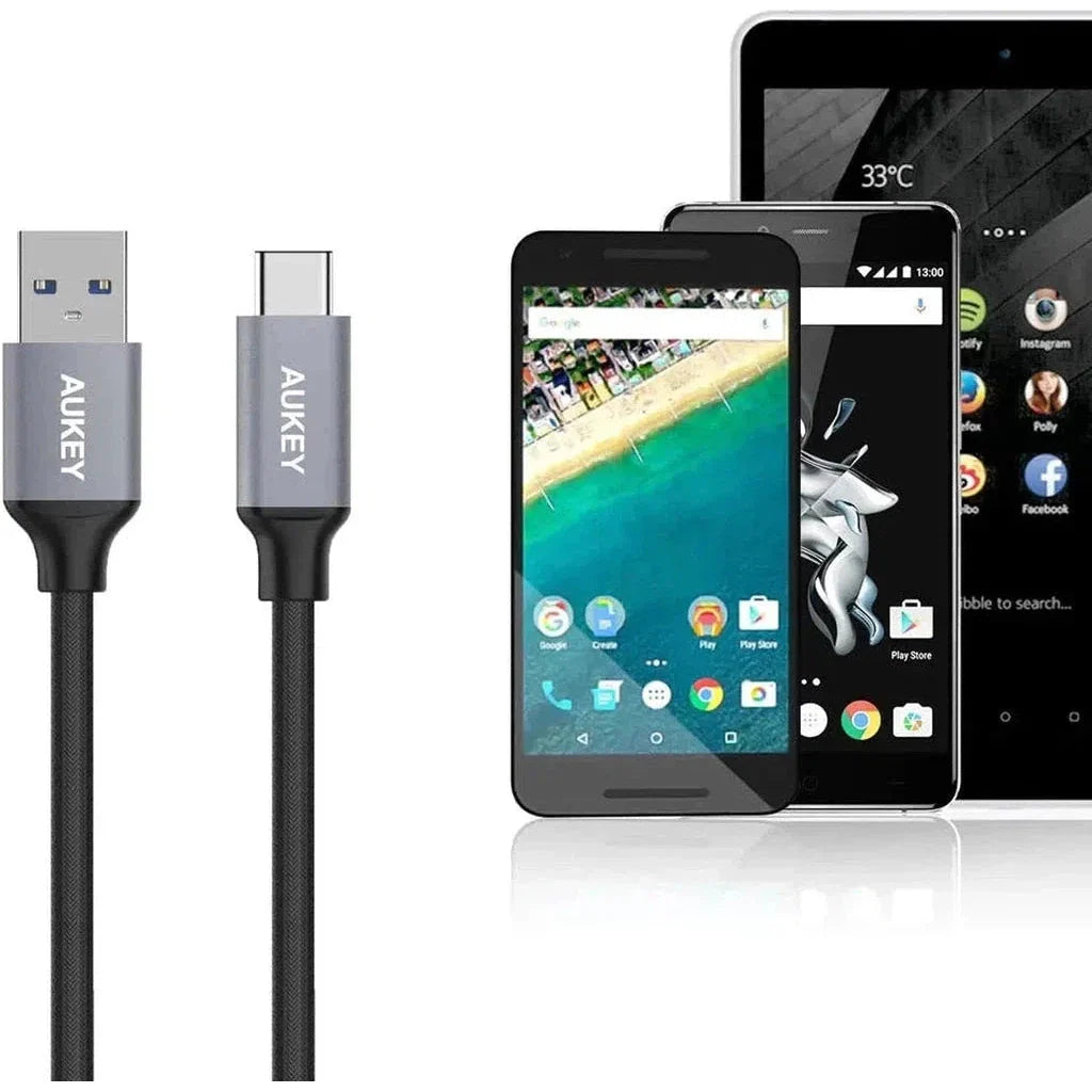 AUKEY CB-CMD1 1M USB A To USB C Quick Charge 3.0 Durable Braided Nylon Cable (3 Pack)