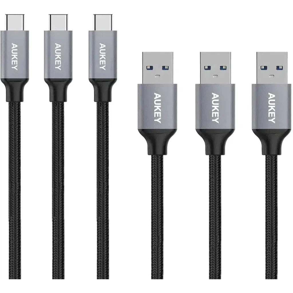 AUKEY CB-CMD1 1M USB A To USB C Quick Charge 3.0 Durable Braided Nylon Cable (3 Pack)