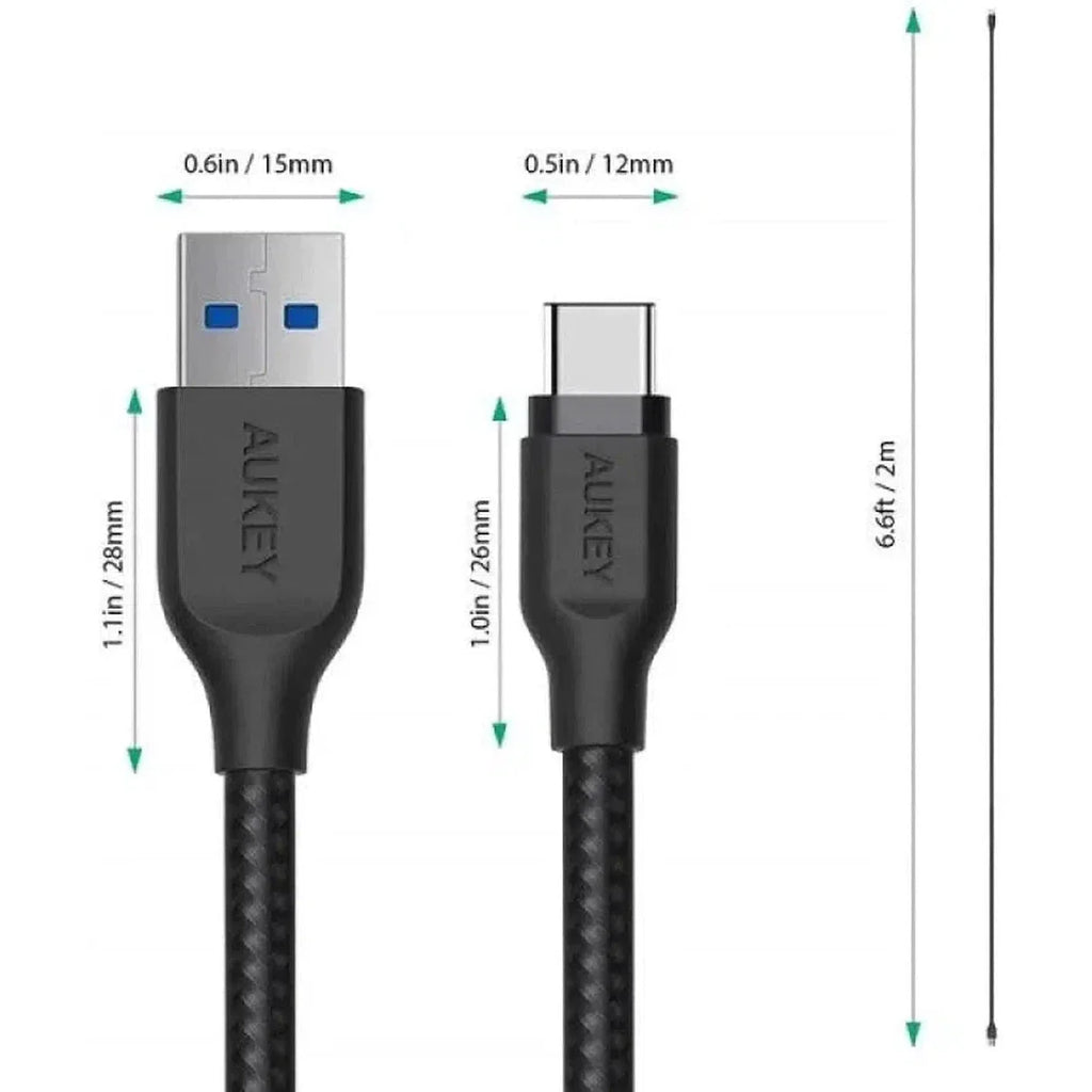 Aukey Braided Nylon USB 3.1 GEN1 to USB-C Cable (2m / 6.6ft) - Black