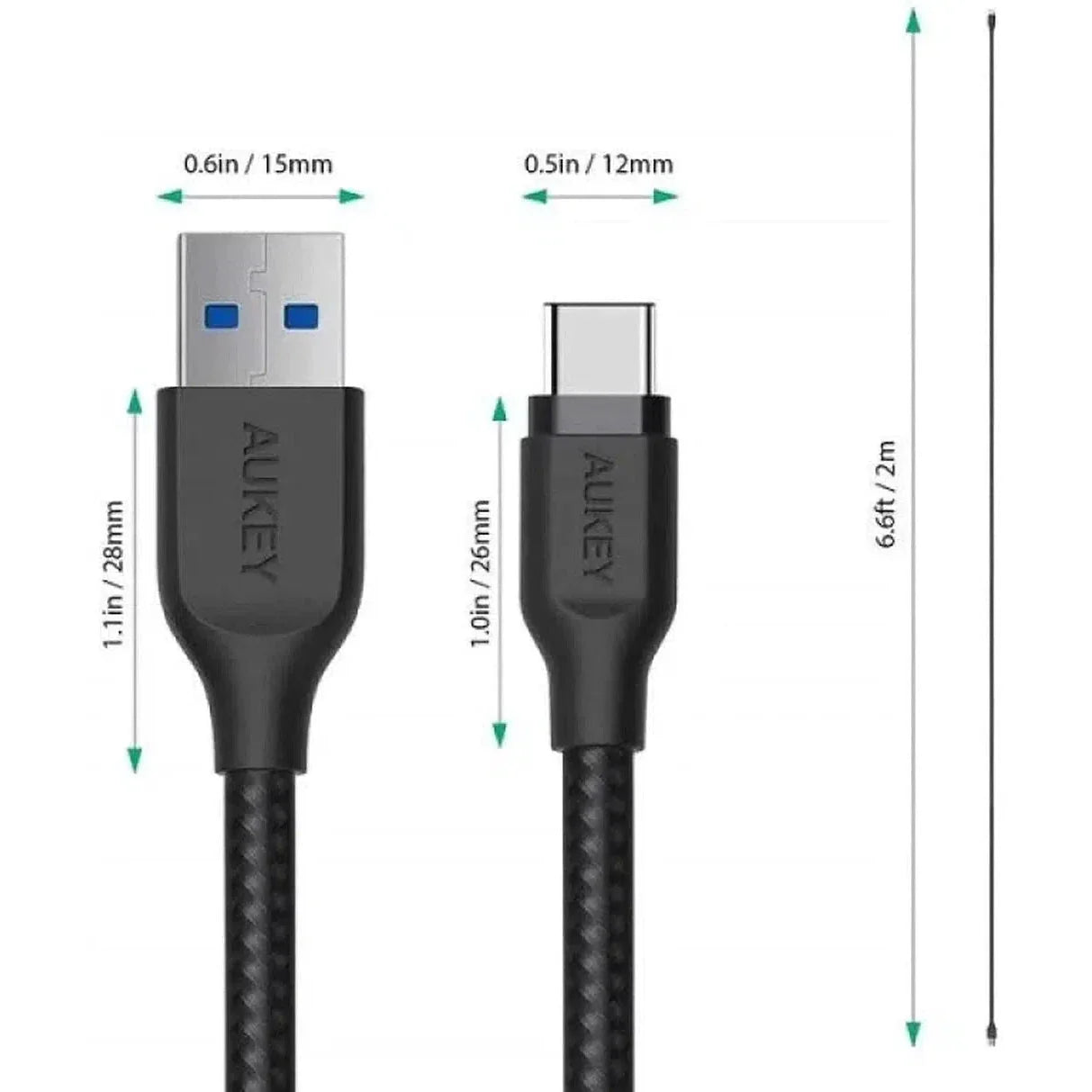 Aukey Braided Nylon USB 3.1 GEN1 to USB-C Cable (2m / 6.6ft) - Black