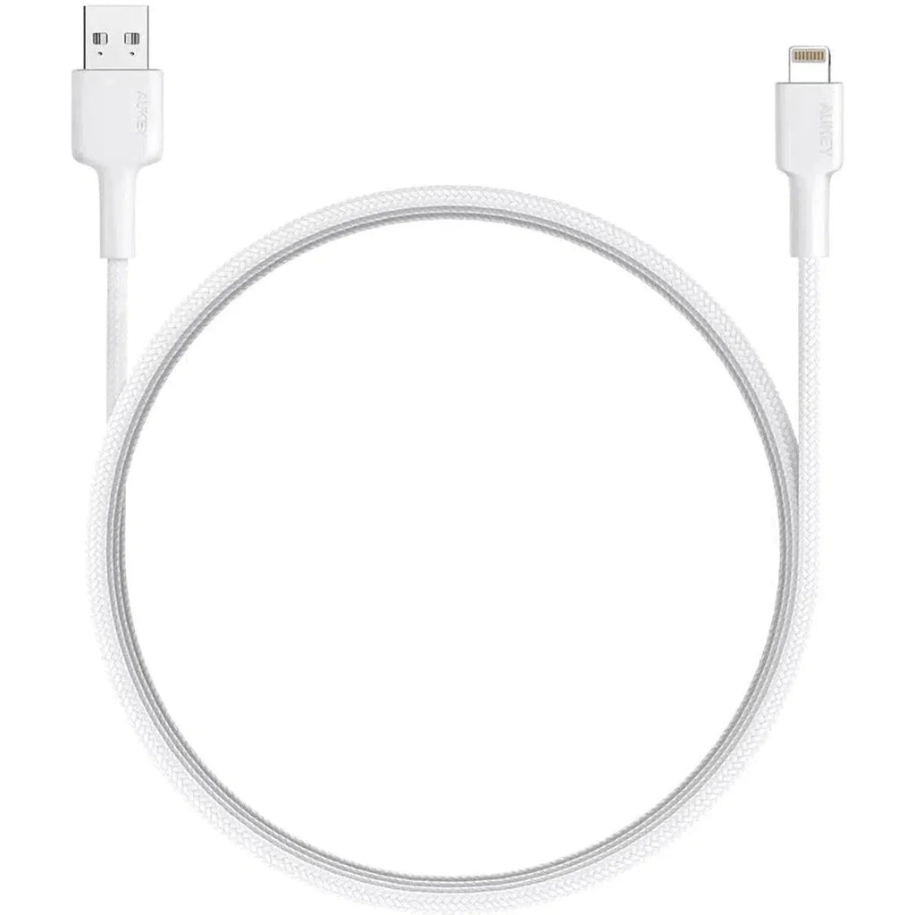 Aukey Nylon Braided Usb A To Lightning Cable - White