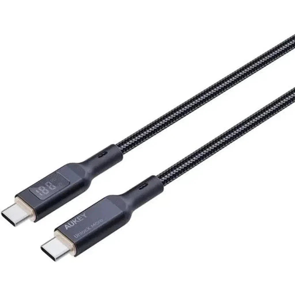 Aukey Nylon Braided Usb C To Usb C Cable With Lcd Display - Black