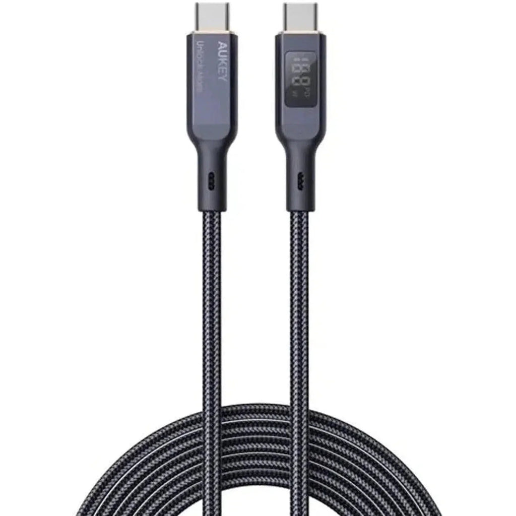 Aukey Nylon Braided Usb C To Usb C Cable With Lcd Display - Black