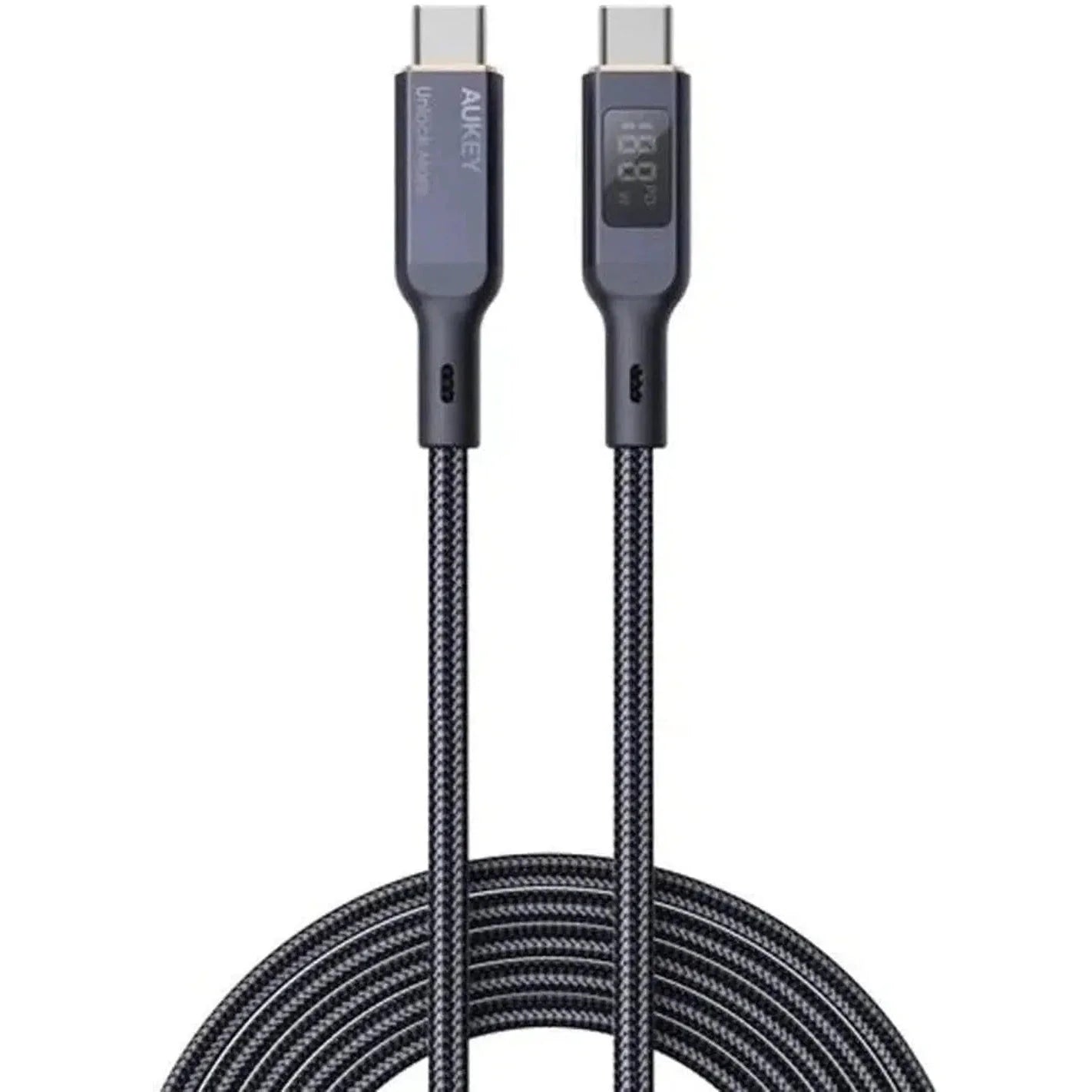 Aukey Nylon Braided Usb C To Usb C Cable With Lcd Display - Black