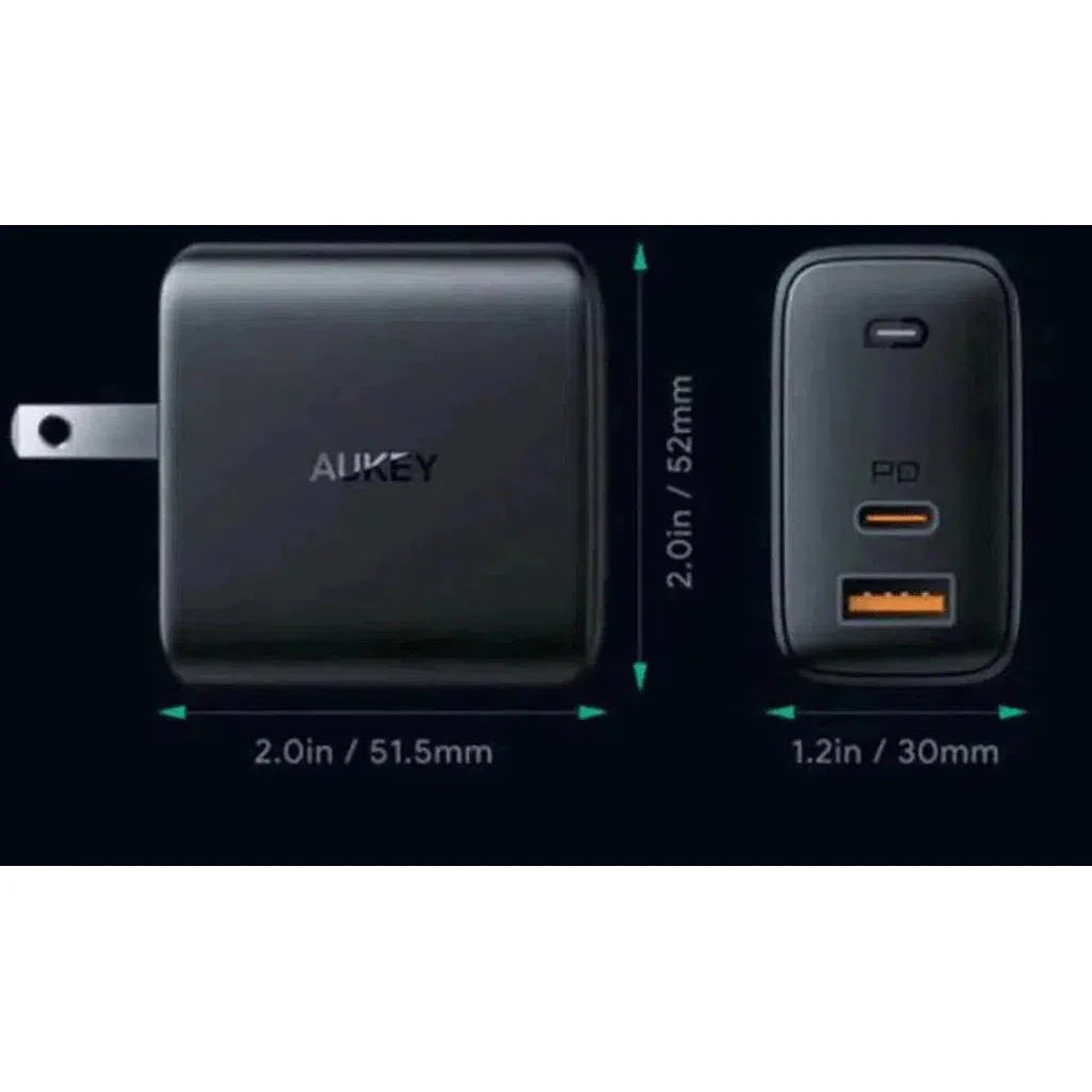 Aukey Pa-B3 Bk Dual-Port 65W Pd Wall Charger With Gan Power Tech - Black