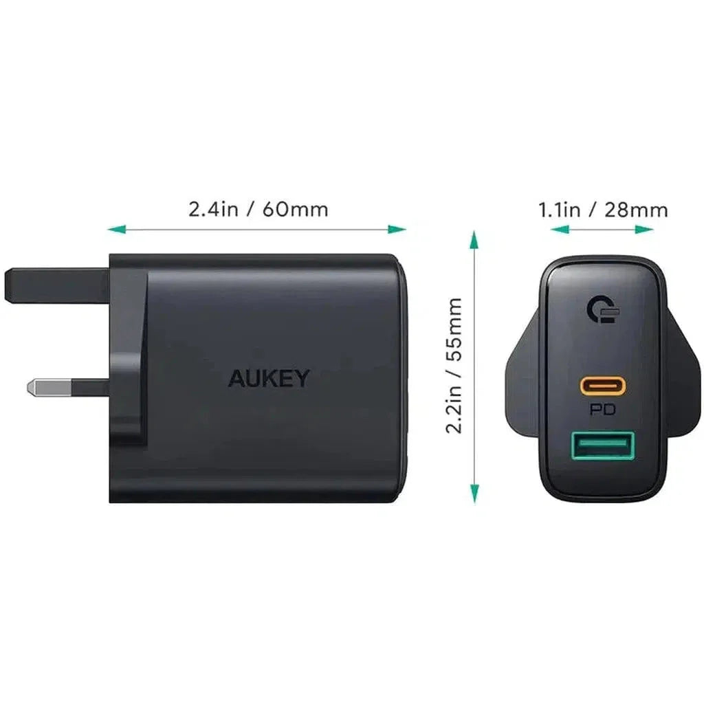 Aukey Pa-D1 Dual-Port 30W Pd Wall Charger With Dynamic Detect - Black