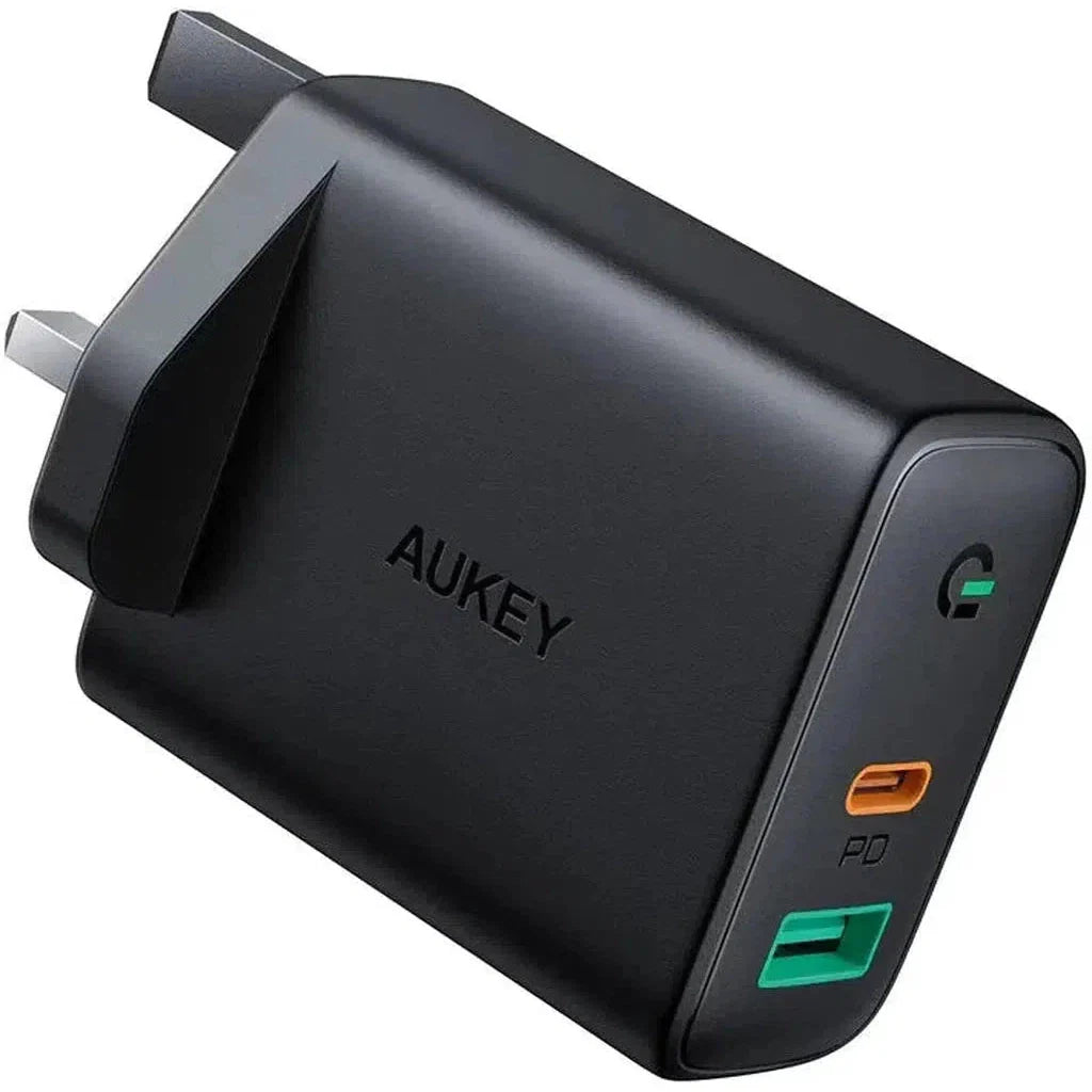 Aukey Pa-D1 Dual-Port 30W Pd Wall Charger With Dynamic Detect - Black