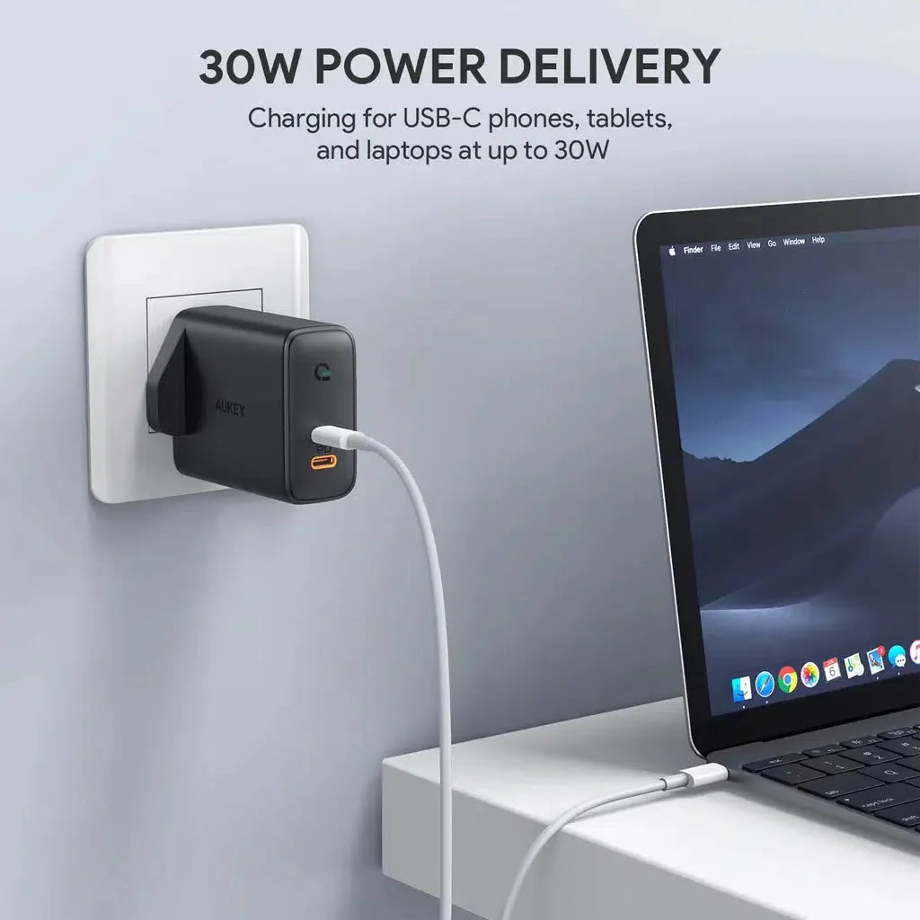 Aukey Pa-D2 Bk Dual-Port 36W Pd Wall Charger With Dynamic Detect With C To C Cable