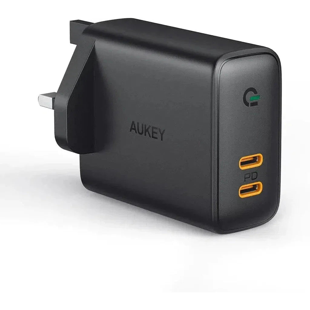 Aukey Pa-D2 Bk Dual-Port 36W Pd Wall Charger With Dynamic Detect With C To C Cable