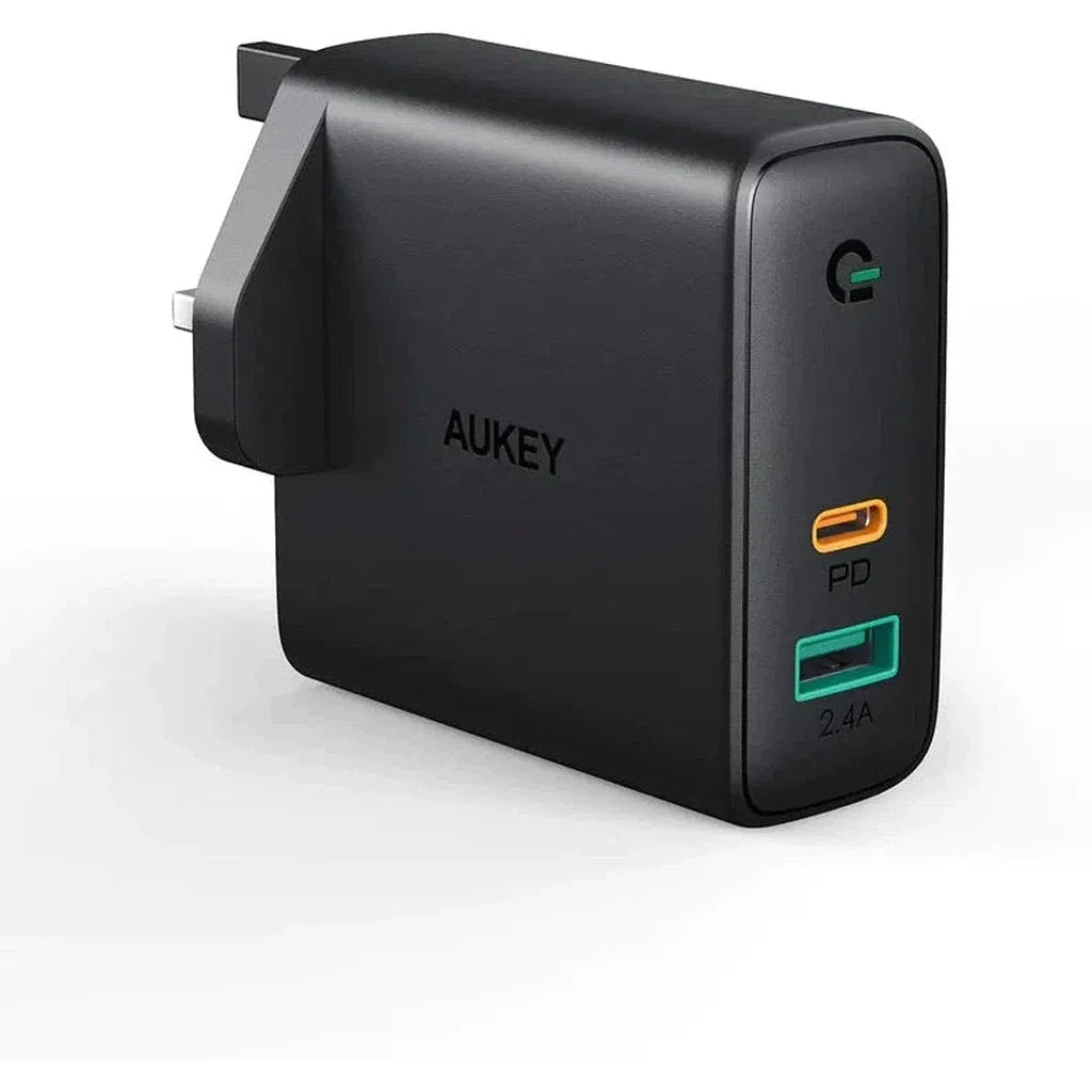 Aukey Pa-D3 Bk Dual-Port 60W Pd Wall Charger With Dynamic Detect With C To C Cable