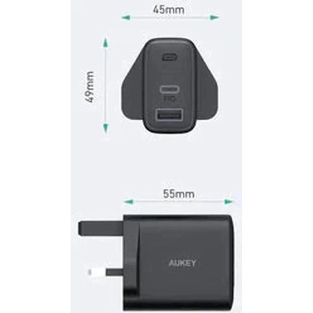 Aukey Pa-F3S Bk Dual Port 32W - Pd Usb C Wall Charger - Black
