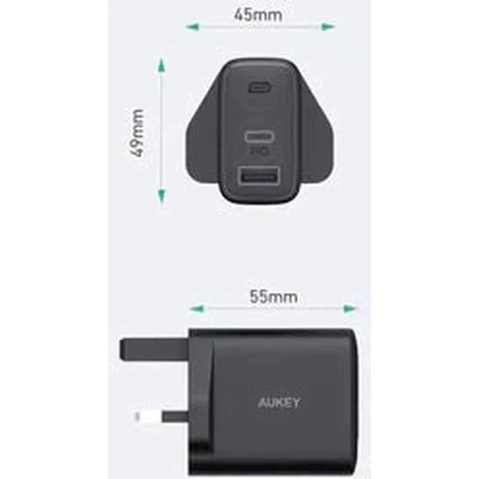 Aukey Pa-F3S Bk Dual Port 32W - Pd Usb C Wall Charger - Black