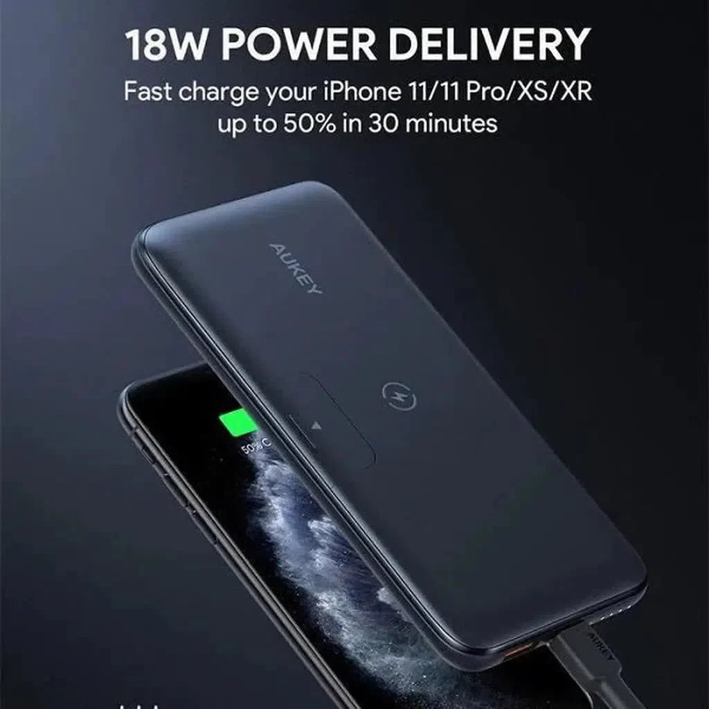 Aukey Pb-Wl02 10,000Mah Wireless Charging Power Bank - Black