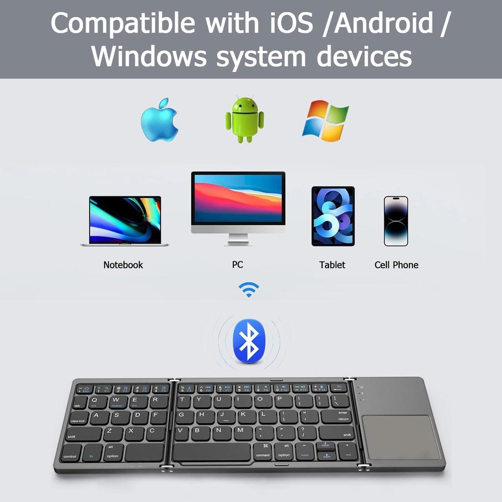 B033 Mini Folding Keyboard Bluetooth Foldable Wireless Keypad with Touchpad for Windows