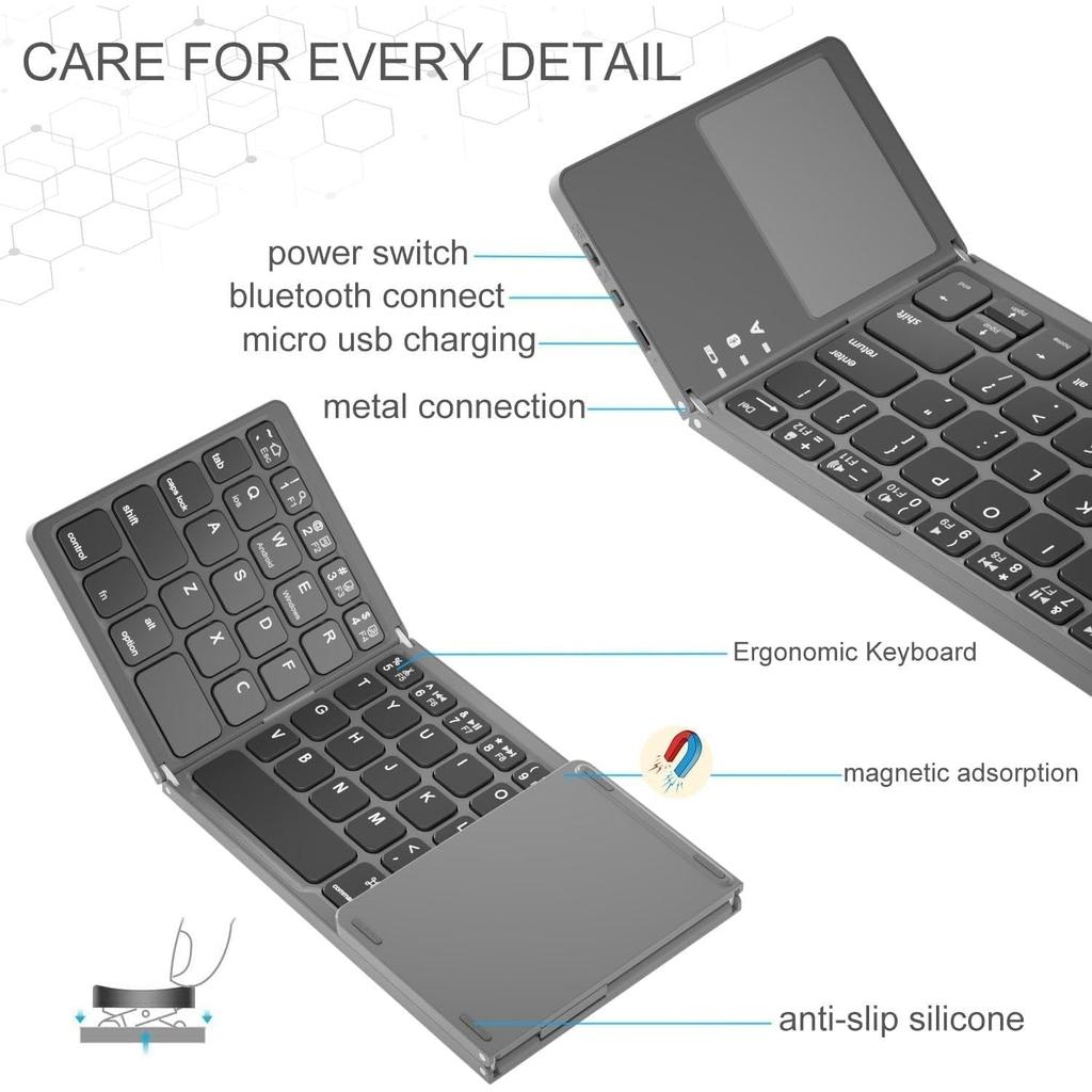 B033 Mini Folding Keyboard Bluetooth Foldable Wireless Keypad with Touchpad for Windows