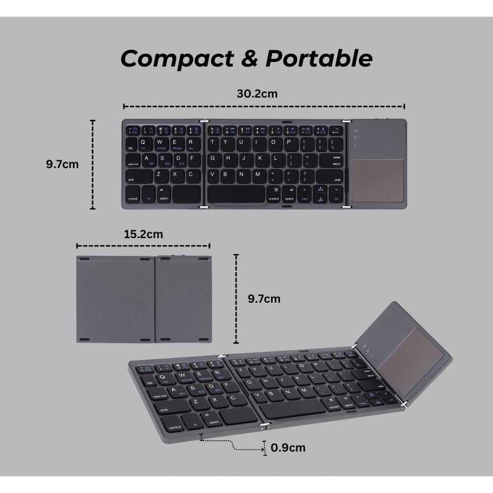 B033 Mini Folding Keyboard Bluetooth Foldable Wireless Keypad with Touchpad for Windows