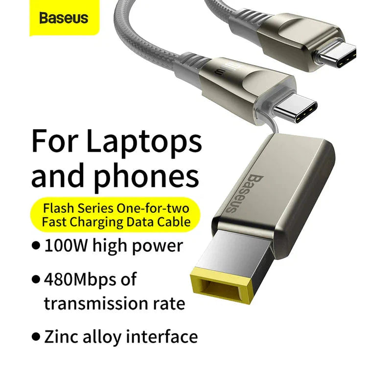 BASEUS FLASH SERIES ONE-FOR-TWO FAST CHARGING DATA CABLE WITH SQUARE HEAD