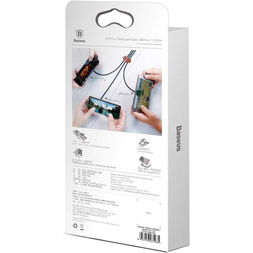 BASEUS MVP Cable 3 In 1 USB Output For iPhone + Type-C + Micro 3.5A Max 1.2M CAMLT-WZ01
