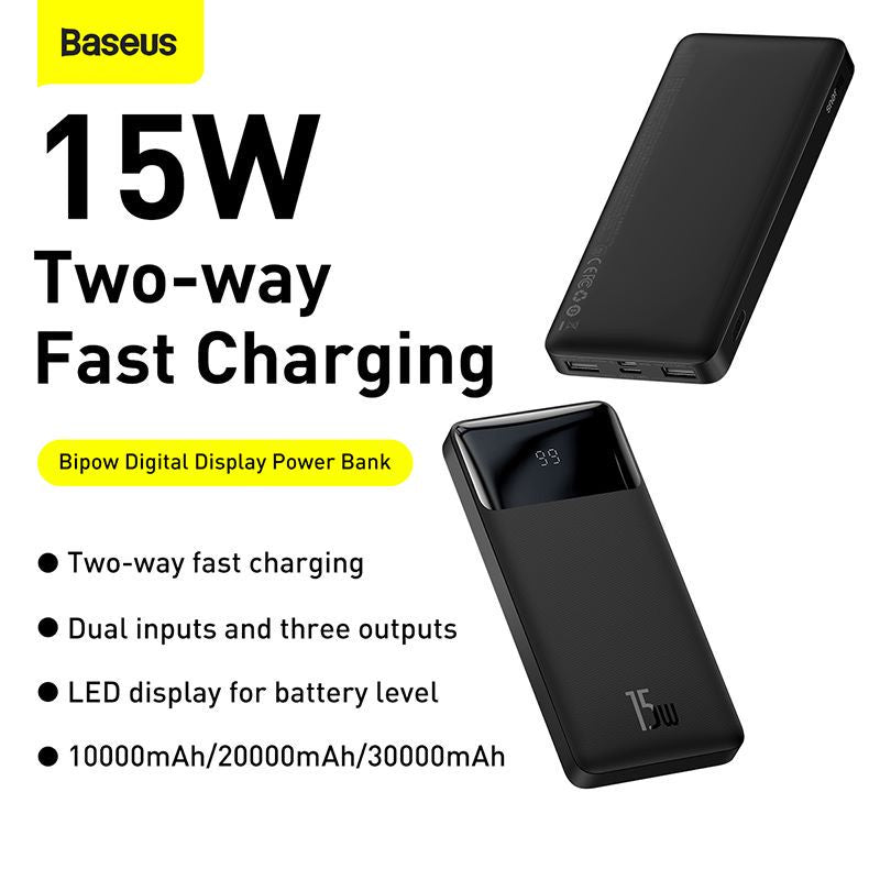 Baseus 10000mAh 15W Bipow Digital Display Power Bank - Black