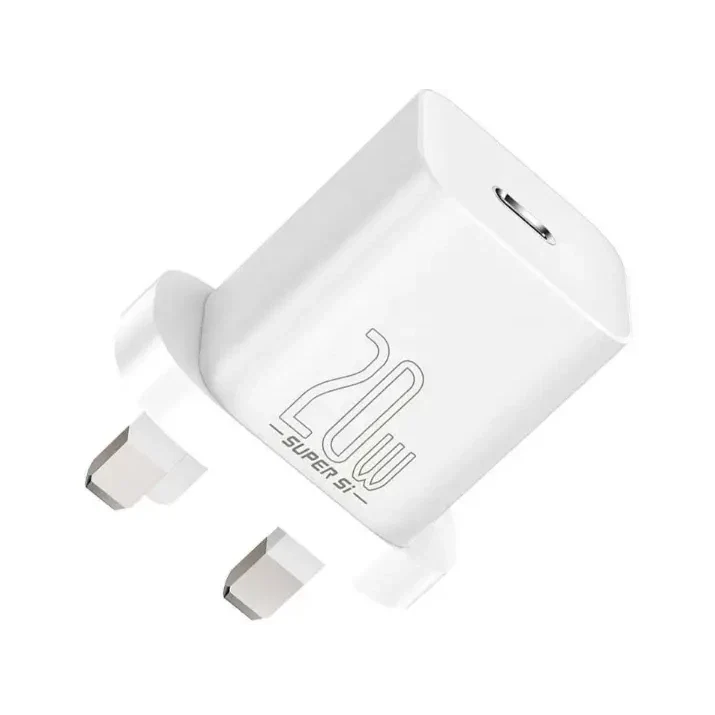 Baseus 20W PD Mini Charger Super Si 1C Wall Charger USB Type C UK and USB Type C - Lightning cable 1M White