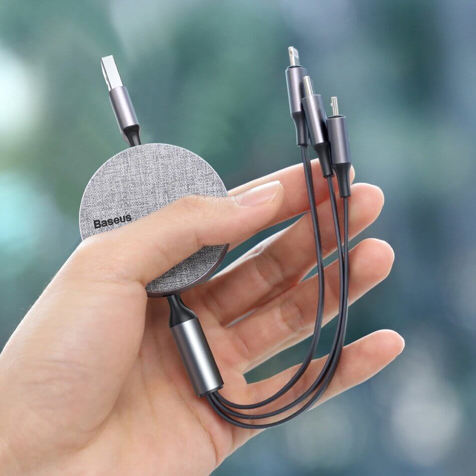 Baseus 3-In-1 USB Charging Cable, 3.5A, 1.2 Meter, Dark Grey - CAMLT-BYG1