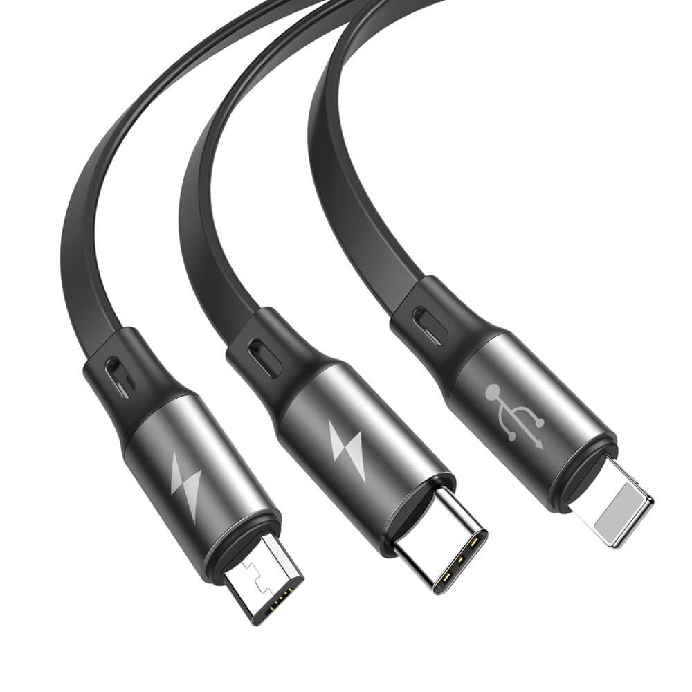Baseus 3-In-1 USB Charging Cable, 3.5A, 1.2 Meter, Dark Grey - CAMLT-BYG1
