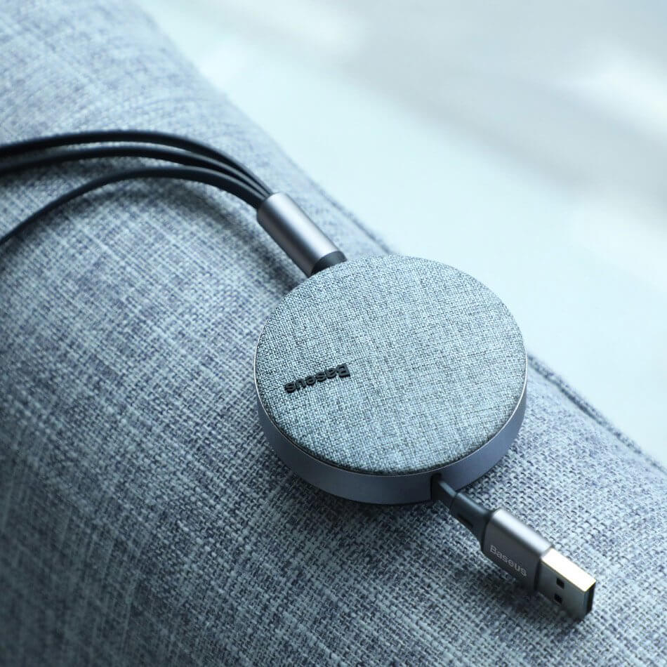 Baseus 3-In-1 USB Charging Cable, 3.5A, 1.2 Meter, Dark Grey - CAMLT-BYG1