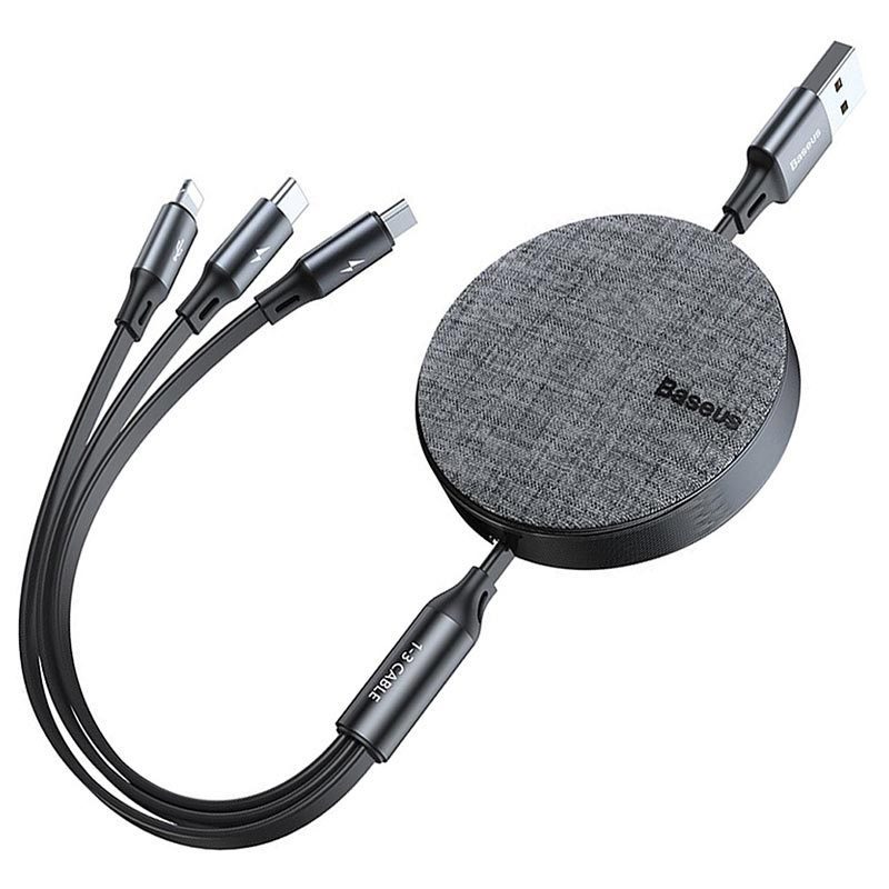 Baseus 3-In-1 USB Charging Cable, 3.5A, 1.2 Meter, Dark Grey - CAMLT-BYG1