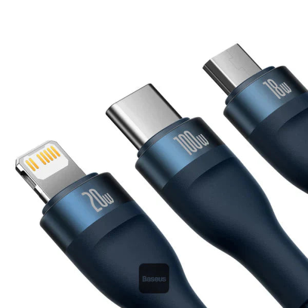 Baseus CASS03103 Flash Series II 100W Fast Charging Multi Cable 3 in 2 Cable 1.2M Blue